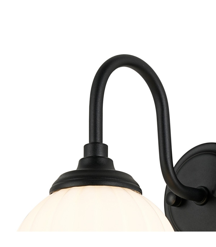 Richmond Curved Arm Wall Light 1 Light G9 IP44 Satin Black/Opal Round Segment Glass-6