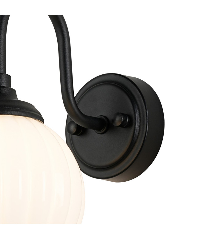 Richmond Curved Arm Wall Light 1 Light G9 IP44 Satin Black/Opal Round Segment Glass-7