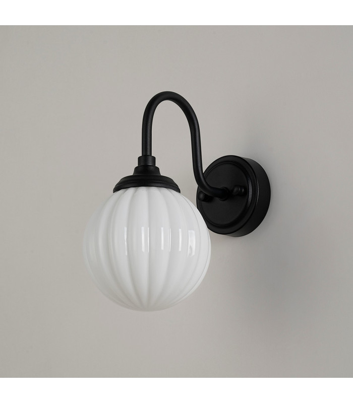 Richmond Curved Arm Wall Light 1 Light G9 IP44 Satin Black/Opal Round Segment Glass-8
