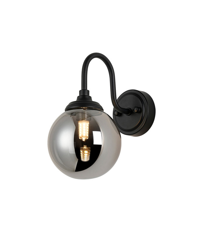 Richmond Curved Arm Wall Light 1 Light G9 IP44 Satin Black/Smoke Smooth Round Glass-1