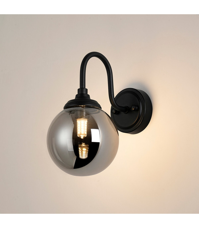 Richmond Curved Arm Wall Light 1 Light G9 IP44 Satin Black/Smoke Smooth Round Glass-3