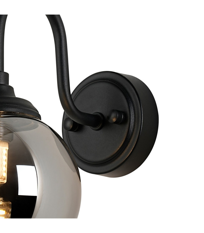 Richmond Curved Arm Wall Light 1 Light G9 IP44 Satin Black/Smoke Smooth Round Glass-5