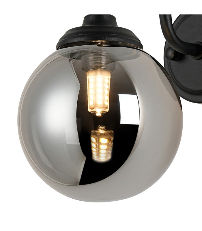 Richmond Curved Arm Wall Light 1 Light G9 IP44 Satin Black/Smoke Smooth Round Glass-6