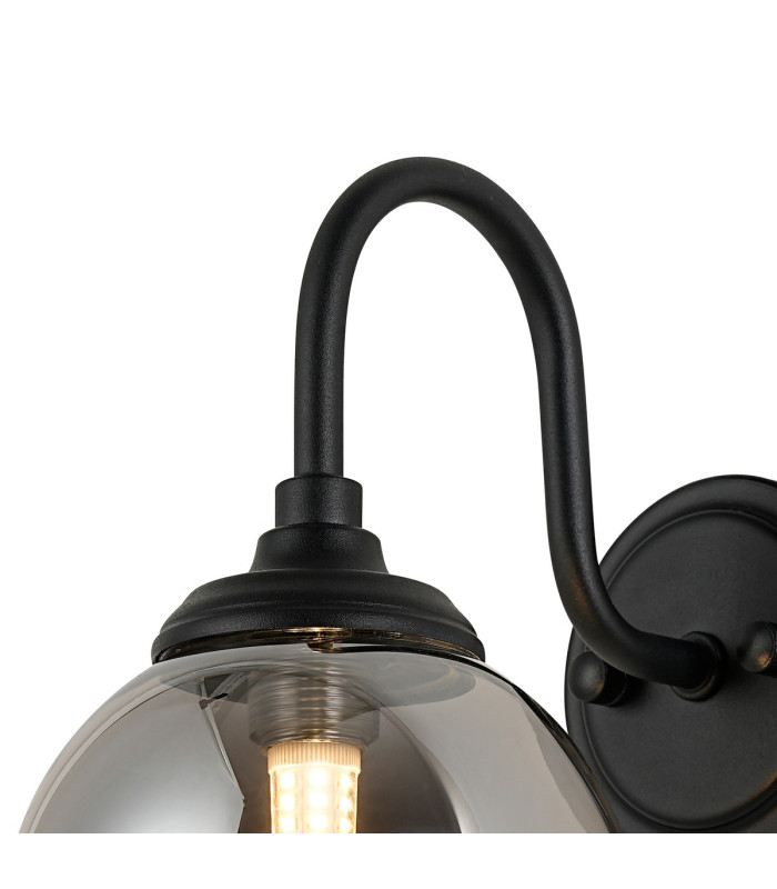 Richmond Curved Arm Wall Light 1 Light G9 IP44 Satin Black/Smoke Smooth Round Glass-7
