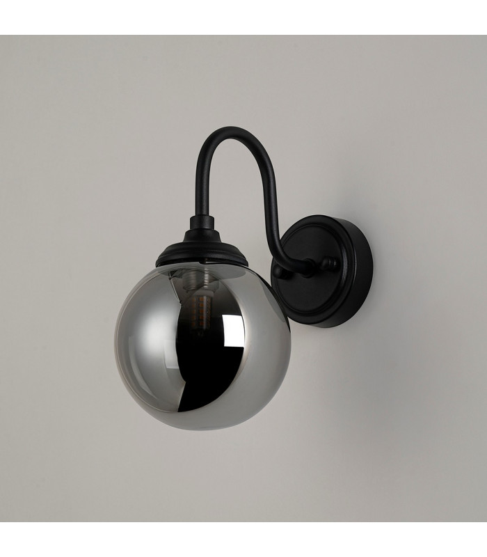 Richmond Curved Arm Wall Light 1 Light G9 IP44 Satin Black/Smoke Smooth Round Glass-8