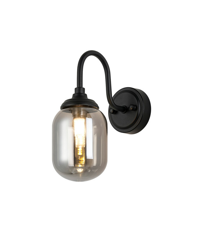 Richmond Curved Arm Wall Light 1 Light G9 IP44 Satin Black/Smoke Smooth Tubular Glass-1