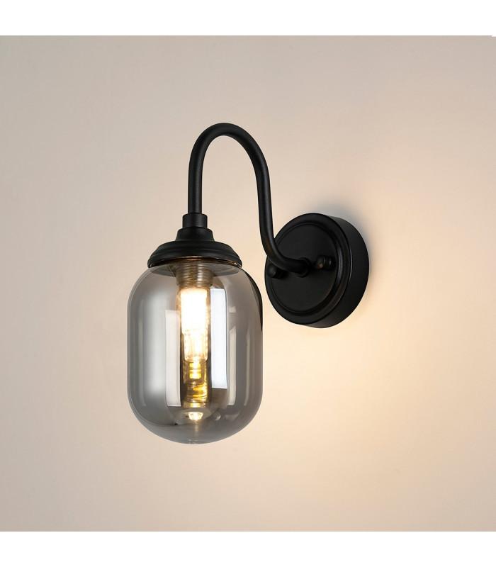 Richmond Curved Arm Wall Light 1 Light G9 IP44 Satin Black/Smoke Smooth Tubular Glass-3