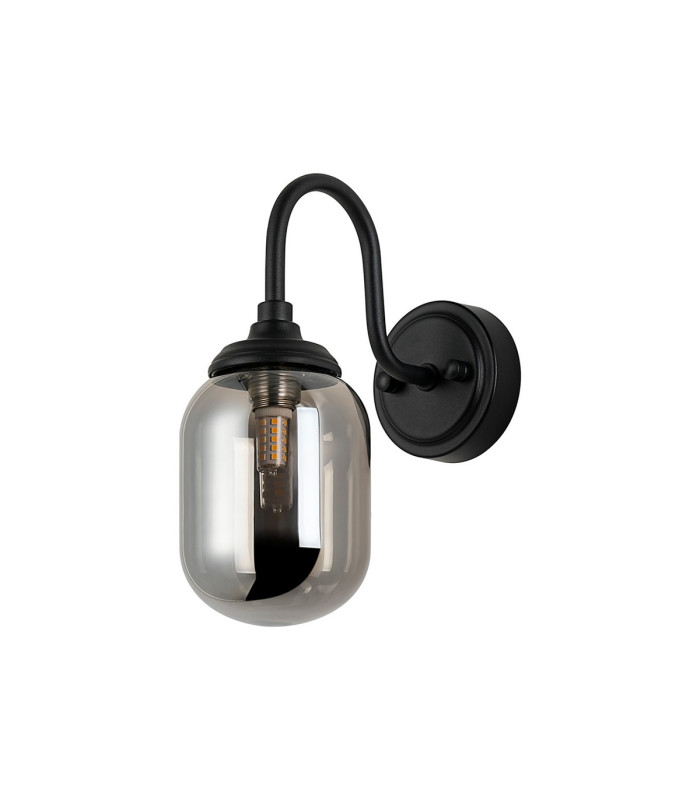 Richmond Curved Arm Wall Light 1 Light G9 IP44 Satin Black/Smoke Smooth Tubular Glass-4