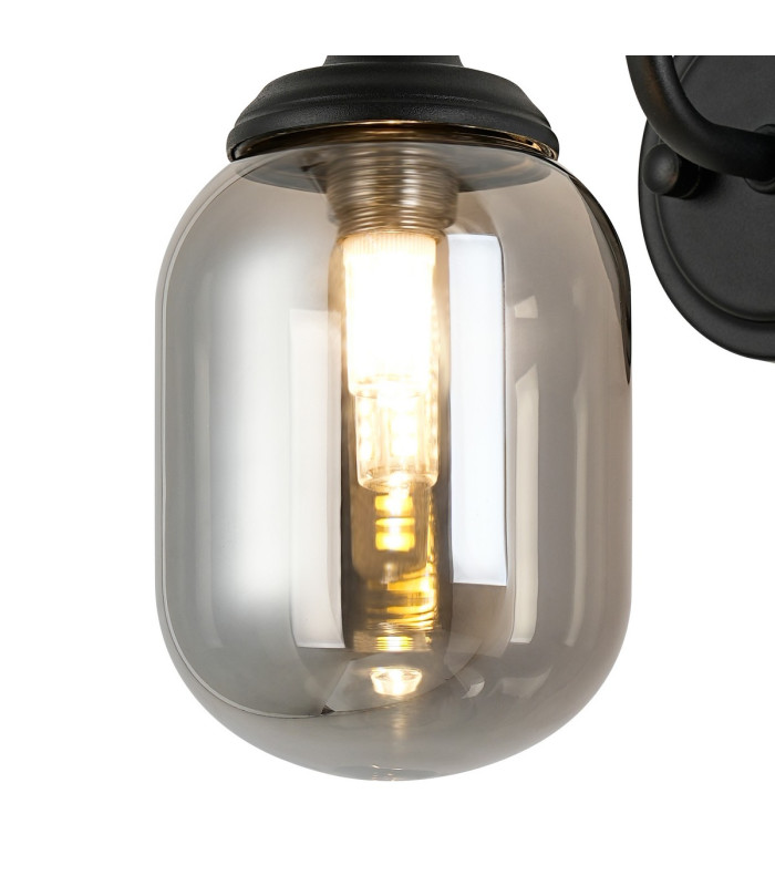 Richmond Curved Arm Wall Light 1 Light G9 IP44 Satin Black/Smoke Smooth Tubular Glass-5