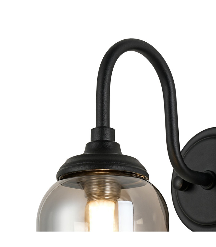 Richmond Curved Arm Wall Light 1 Light G9 IP44 Satin Black/Smoke Smooth Tubular Glass-6