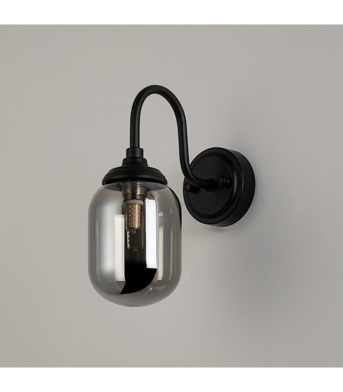 Richmond Curved Arm Wall Light 1 Light G9 IP44 Satin Black/Smoke Smooth Tubular Glass-8