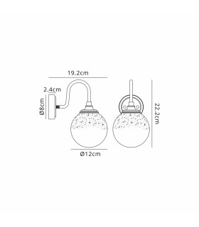 Richmond Curved Arm Wall Light 1 Light G9 IP44 Satin Black/White Two-Tone Snow Specks Round Glass-2