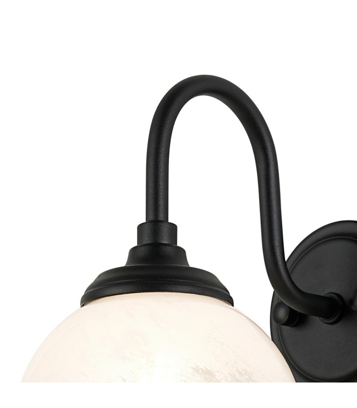 Richmond Curved Arm Wall Light 1 Light G9 IP44 Satin Black/White Two-Tone Snow Specks Round Glass-6