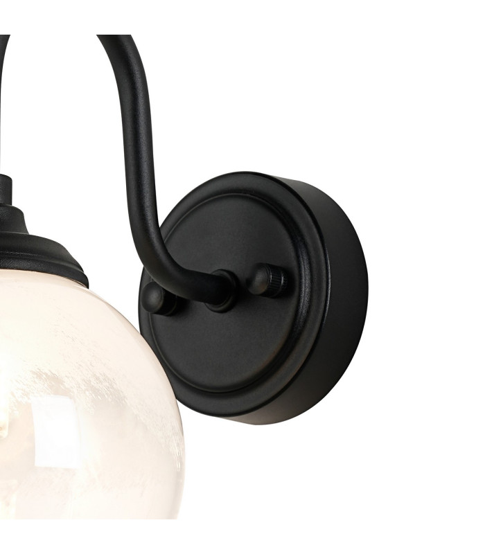 Richmond Curved Arm Wall Light 1 Light G9 IP44 Satin Black/White Two-Tone Snow Specks Round Glass-7