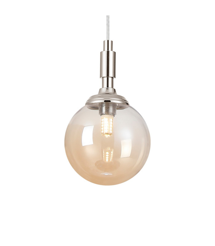 Richmond 12cm Pendant 1 Light G9 IP44 Polished Nickel/Amber Smooth Round Glass-7