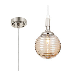 Richmond 12cm Pendant 1 Light G9 IP44 Polished Nickel/Amber Ribbed Round Glass-1