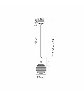 Richmond 12cm Pendant 1 Light G9 IP44 Polished Nickel/Amber Ribbed Round Glass-2