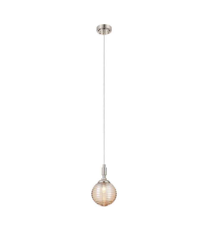 Richmond 12cm Pendant 1 Light G9 IP44 Polished Nickel/Amber Ribbed Round Glass-4