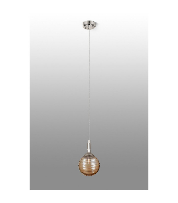 Richmond 12cm Pendant 1 Light G9 IP44 Polished Nickel/Amber Ribbed Round Glass-8