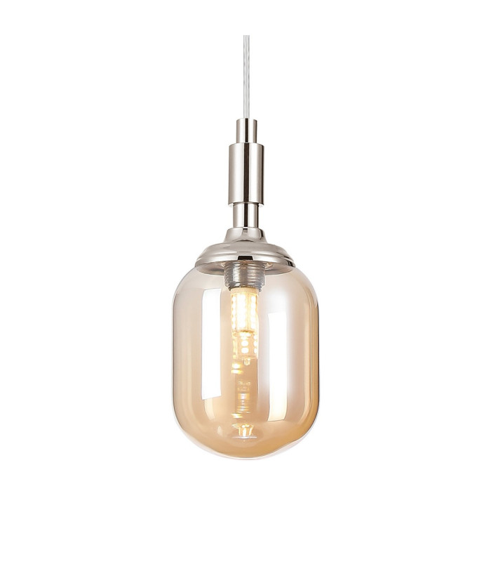 Richmond 9cm Pendant 1 Light G9 IP44 Polished Nickel/Amber Smooth Tubular Glass-7