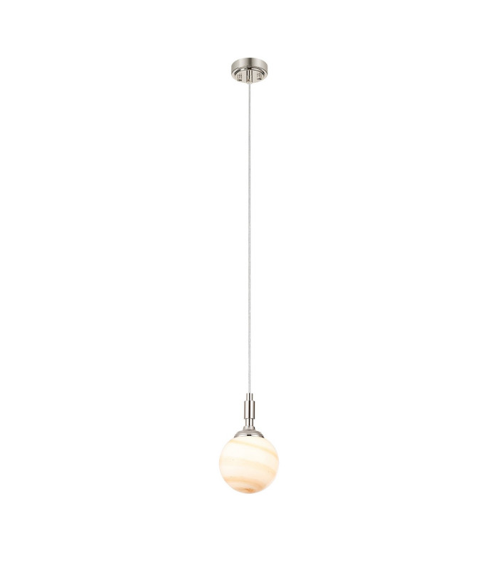 Richmond 12cm Pendant 1 Light G9 IP44 Polished Nickel/Brown/White Round Marble Effect Glass-4
