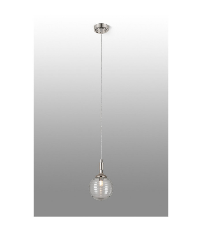 Richmond 12cm Pendant 1 Light G9 IP44 Polished Nickel/Clear Ribbed Round Glass-3