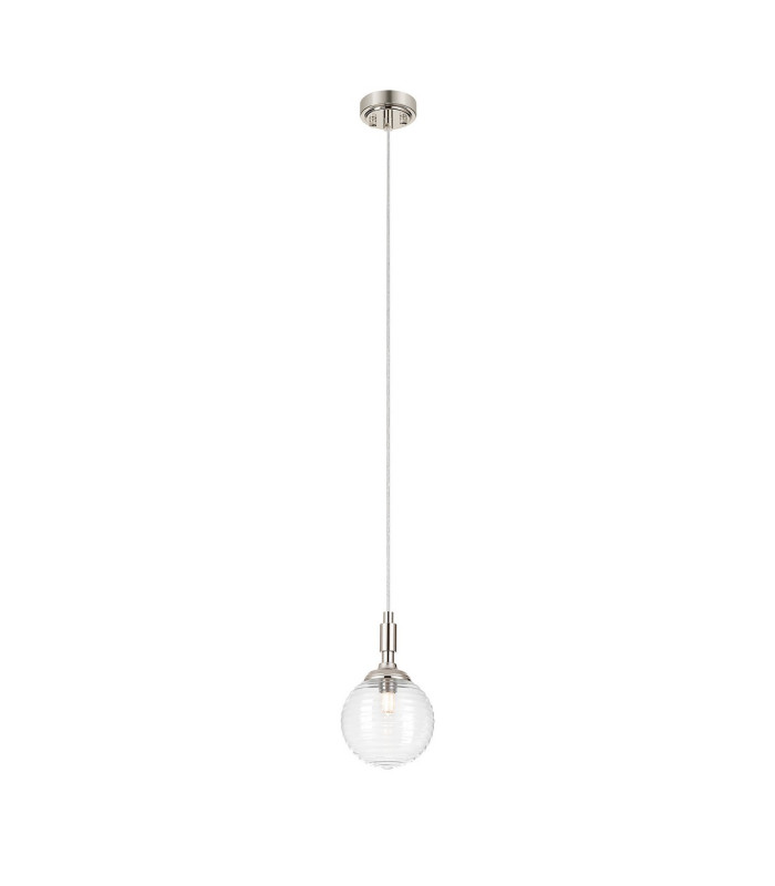 Richmond 12cm Pendant 1 Light G9 IP44 Polished Nickel/Clear Ribbed Round Glass-4