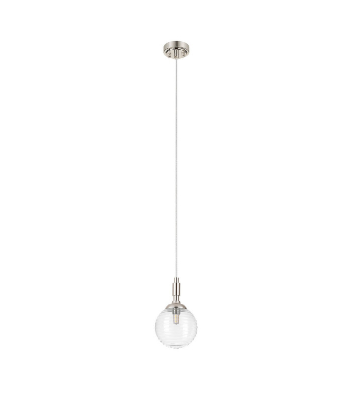 Richmond 12cm Pendant 1 Light G9 IP44 Polished Nickel/Clear Ribbed Round Glass-5