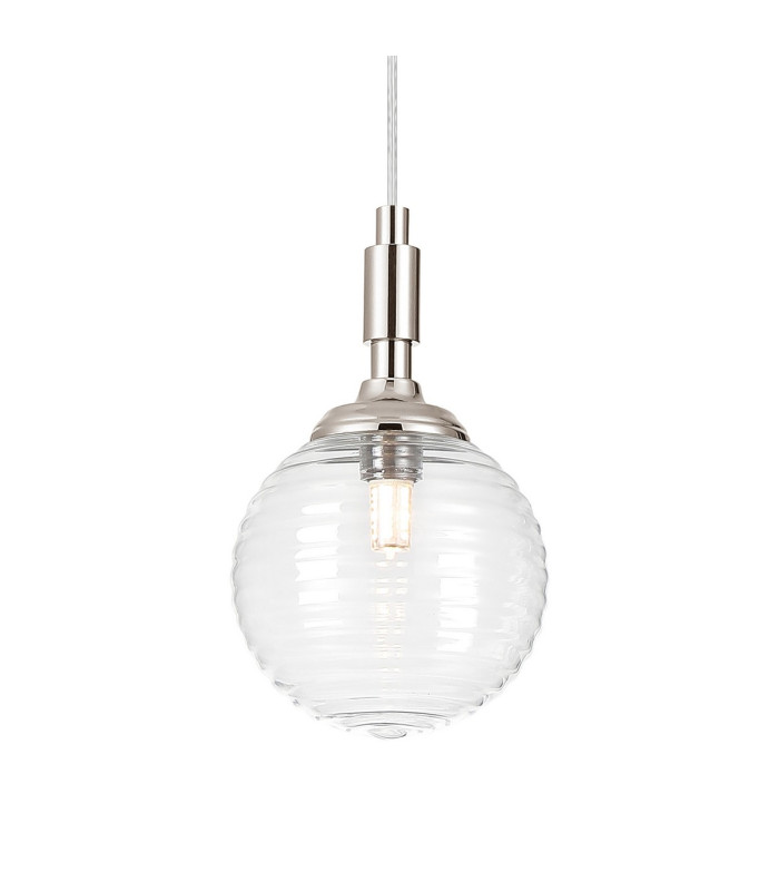 Richmond 12cm Pendant 1 Light G9 IP44 Polished Nickel/Clear Ribbed Round Glass-7
