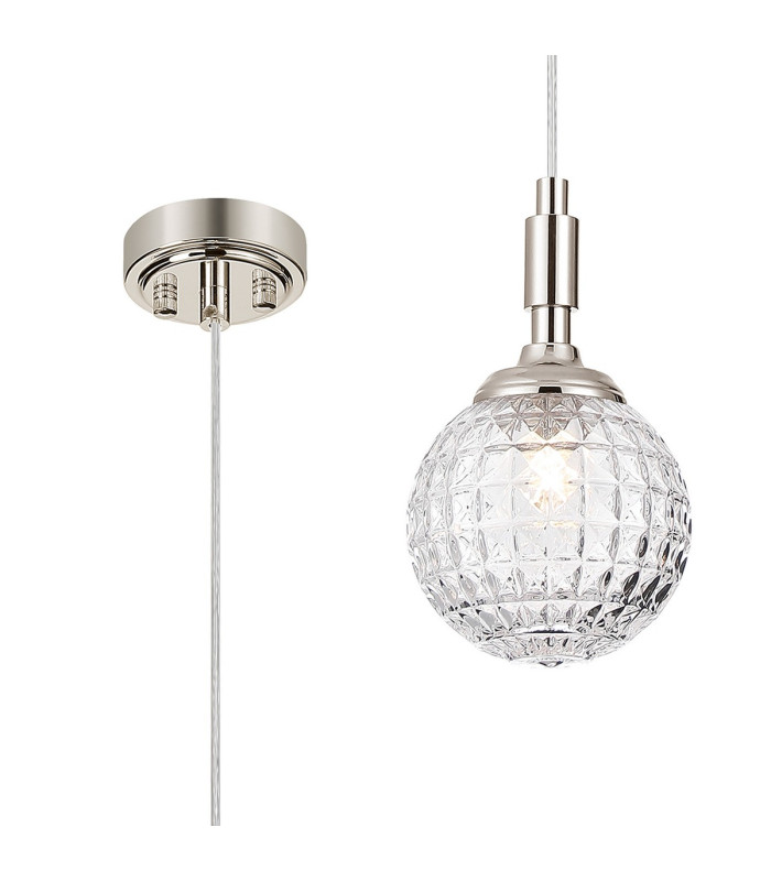 Richmond 12cm Pendant 1 Light G9 IP44 Polished Nickel/Clear Cross Pattern Round Glass-1