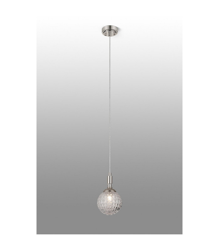 Richmond 12cm Pendant 1 Light G9 IP44 Polished Nickel/Clear Cross Pattern Round Glass-3