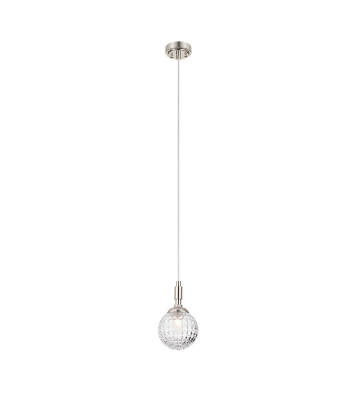 Richmond 12cm Pendant 1 Light G9 IP44 Polished Nickel/Clear Cross Pattern Round Glass-4