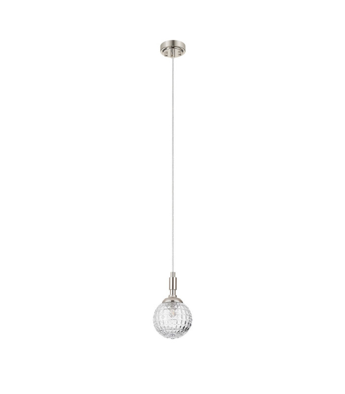 Richmond 12cm Pendant 1 Light G9 IP44 Polished Nickel/Clear Cross Pattern Round Glass-5