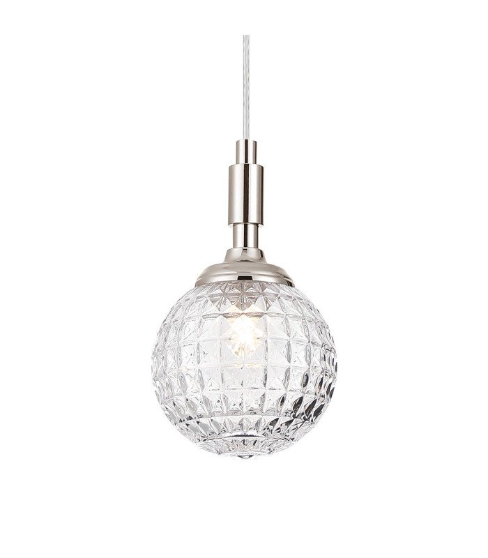 Richmond 12cm Pendant 1 Light G9 IP44 Polished Nickel/Clear Cross Pattern Round Glass-7