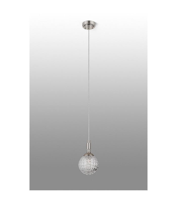 Richmond 12cm Pendant 1 Light G9 IP44 Polished Nickel/Clear Cross Pattern Round Glass-8
