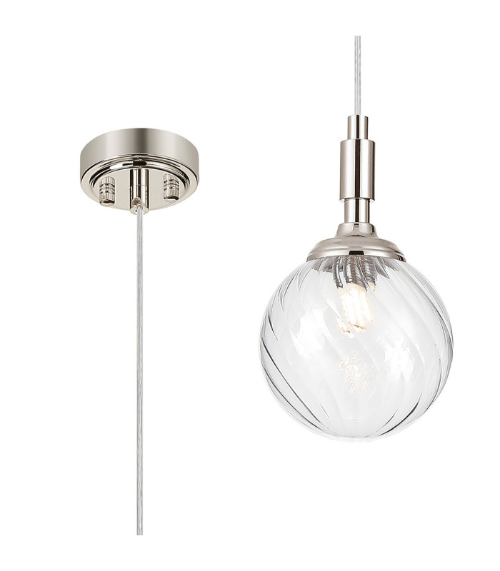 Richmond 12cm Pendant 1 Light G9 IP44 Polished Nickel/Clear Swirl Round Glass-1