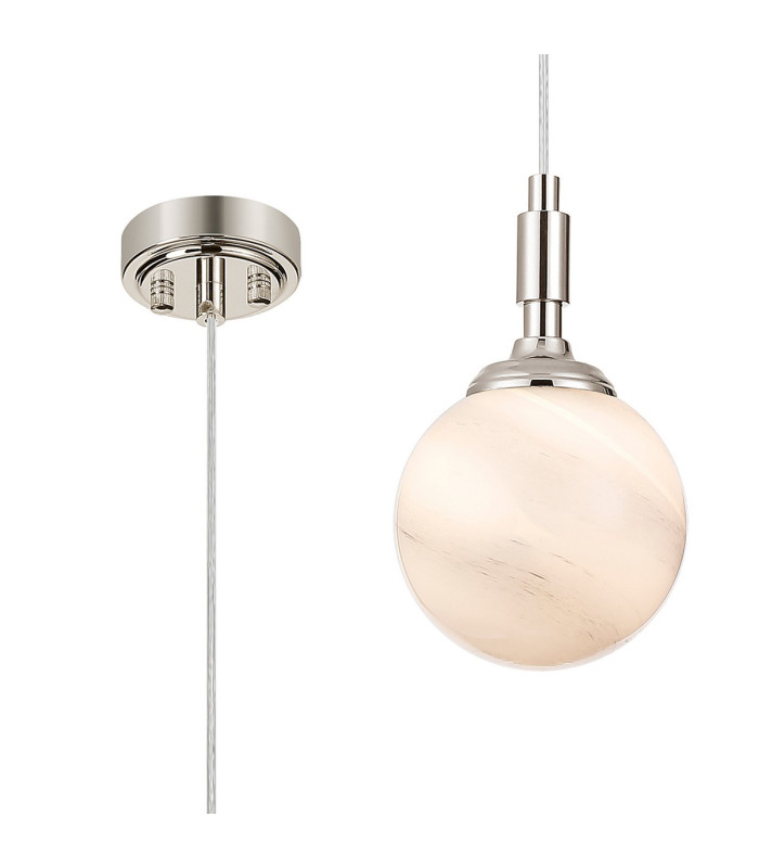 Richmond 12cm Pendant 1 Light G9 IP44 Polished Nickel/Grey/White Round Marble Effect Glass-1