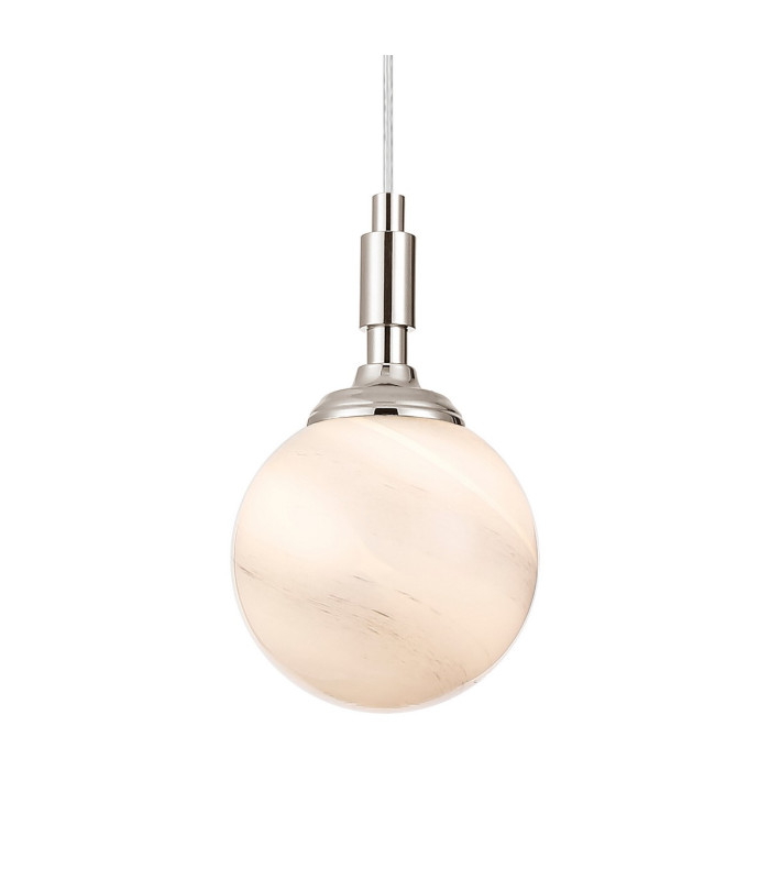 Richmond 12cm Pendant 1 Light G9 IP44 Polished Nickel/Grey/White Round Marble Effect Glass-7