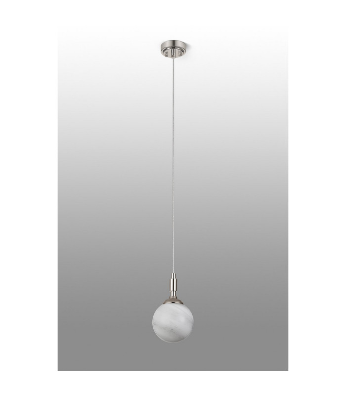 Richmond 12cm Pendant 1 Light G9 IP44 Polished Nickel/Grey/White Round Marble Effect Glass-8