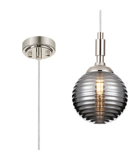 Richmond 12cm Pendant 1 Light G9 IP44 Polished Nickel/Smoke Ribbed Round Glass-1