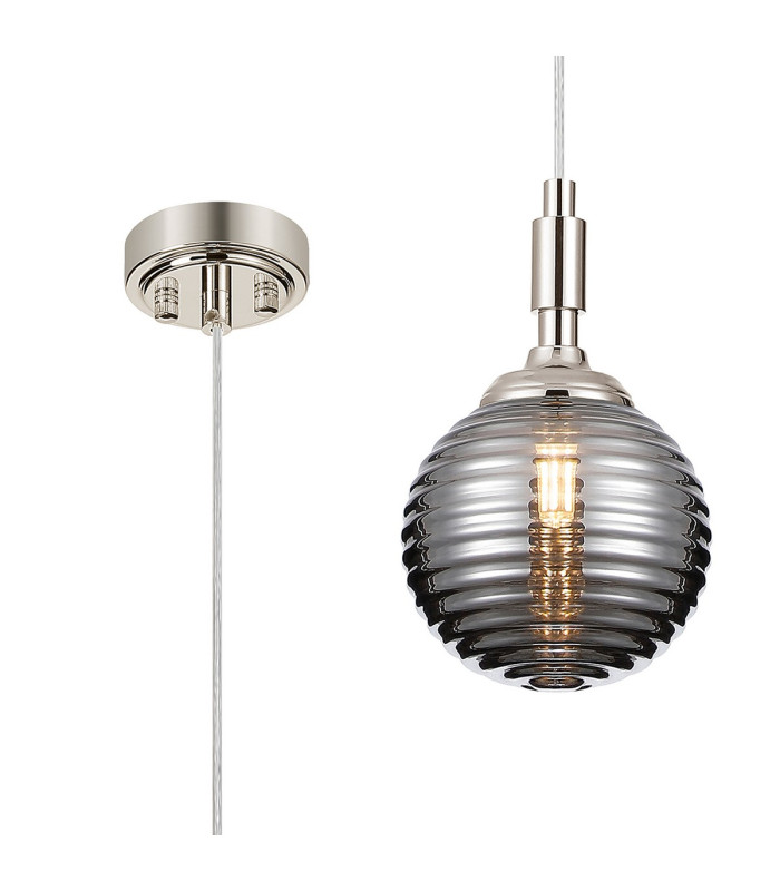 Richmond 12cm Pendant 1 Light G9 IP44 Polished Nickel/Smoke Ribbed Round Glass-1