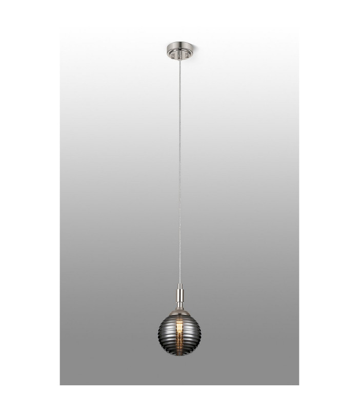 Richmond 12cm Pendant 1 Light G9 IP44 Polished Nickel/Smoke Ribbed Round Glass-3