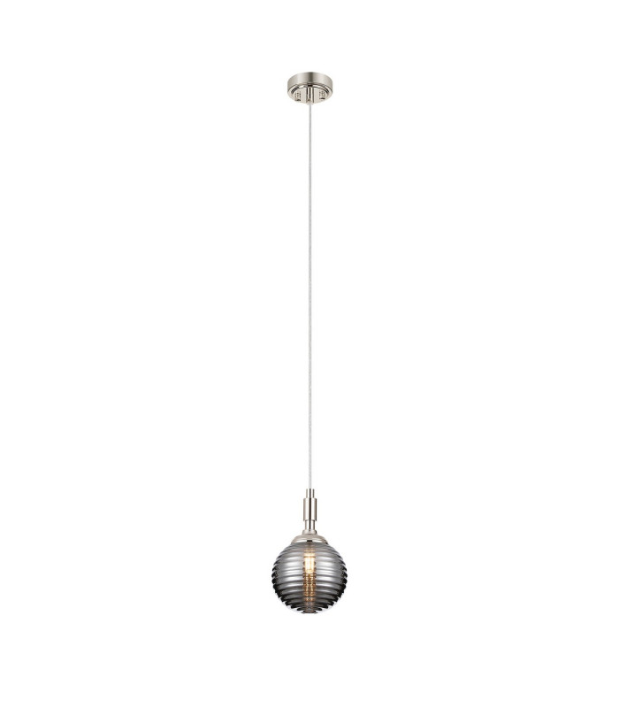 Richmond 12cm Pendant 1 Light G9 IP44 Polished Nickel/Smoke Ribbed Round Glass-4