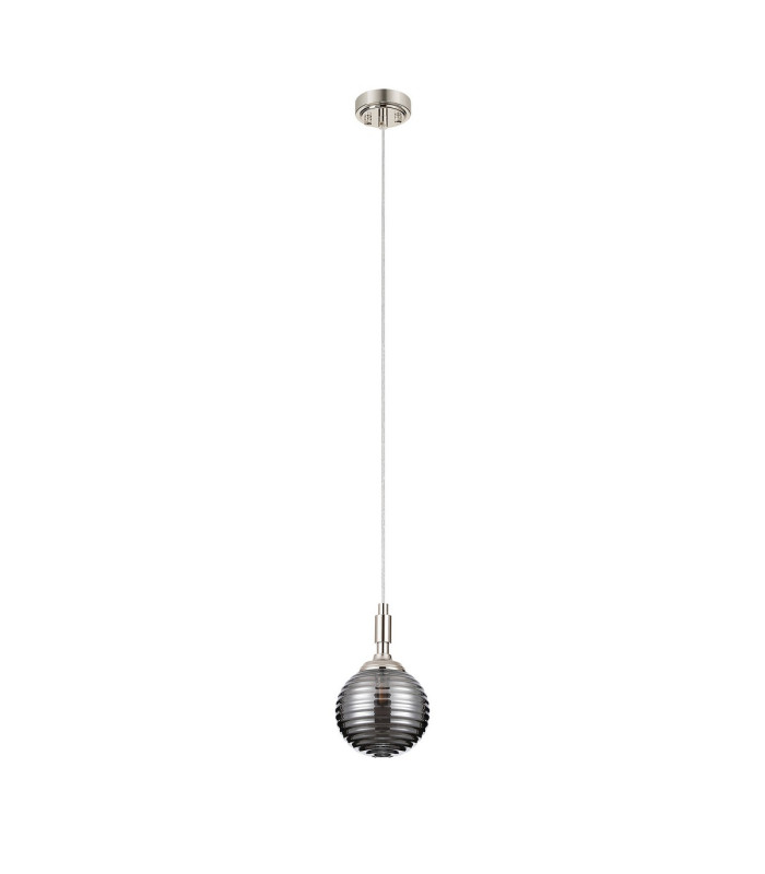 Richmond 12cm Pendant 1 Light G9 IP44 Polished Nickel/Smoke Ribbed Round Glass-5