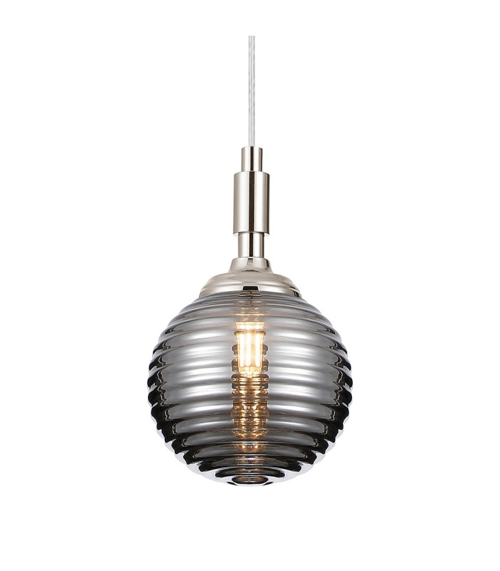Richmond 12cm Pendant 1 Light G9 IP44 Polished Nickel/Smoke Ribbed Round Glass-7