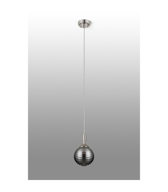 Richmond 12cm Pendant 1 Light G9 IP44 Polished Nickel/Smoke Ribbed Round Glass-8