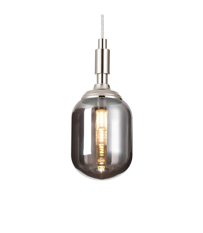 Richmond 9cm Pendant 1 Light G9 IP44 Polished Nickel/Smoke Smooth Tubular Glass-7