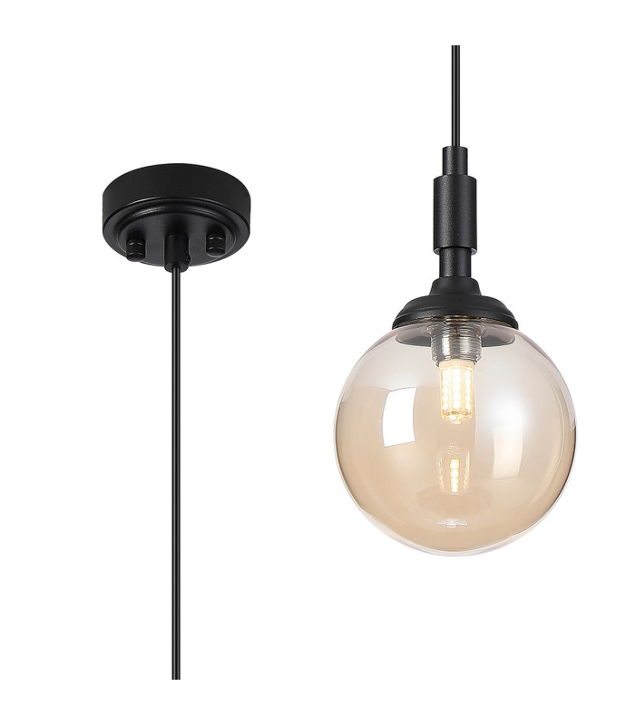 Richmond 12cm Pendant 1 Light G9 IP44 Satin Black/Amber Smooth Round Glass-1