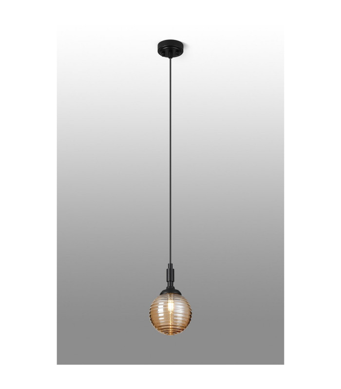 Richmond 12cm Pendant 1 Light G9 IP44 Satin Black/Amber Ribbed Round Glass-3