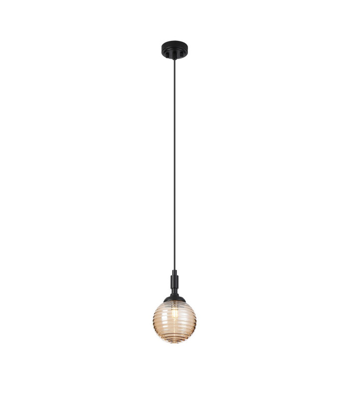 Richmond 12cm Pendant 1 Light G9 IP44 Satin Black/Amber Ribbed Round Glass-4